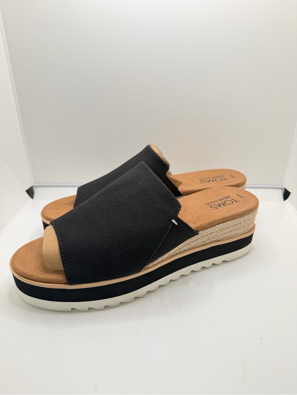 Toms Black Canvas Espadrille Platform Mule